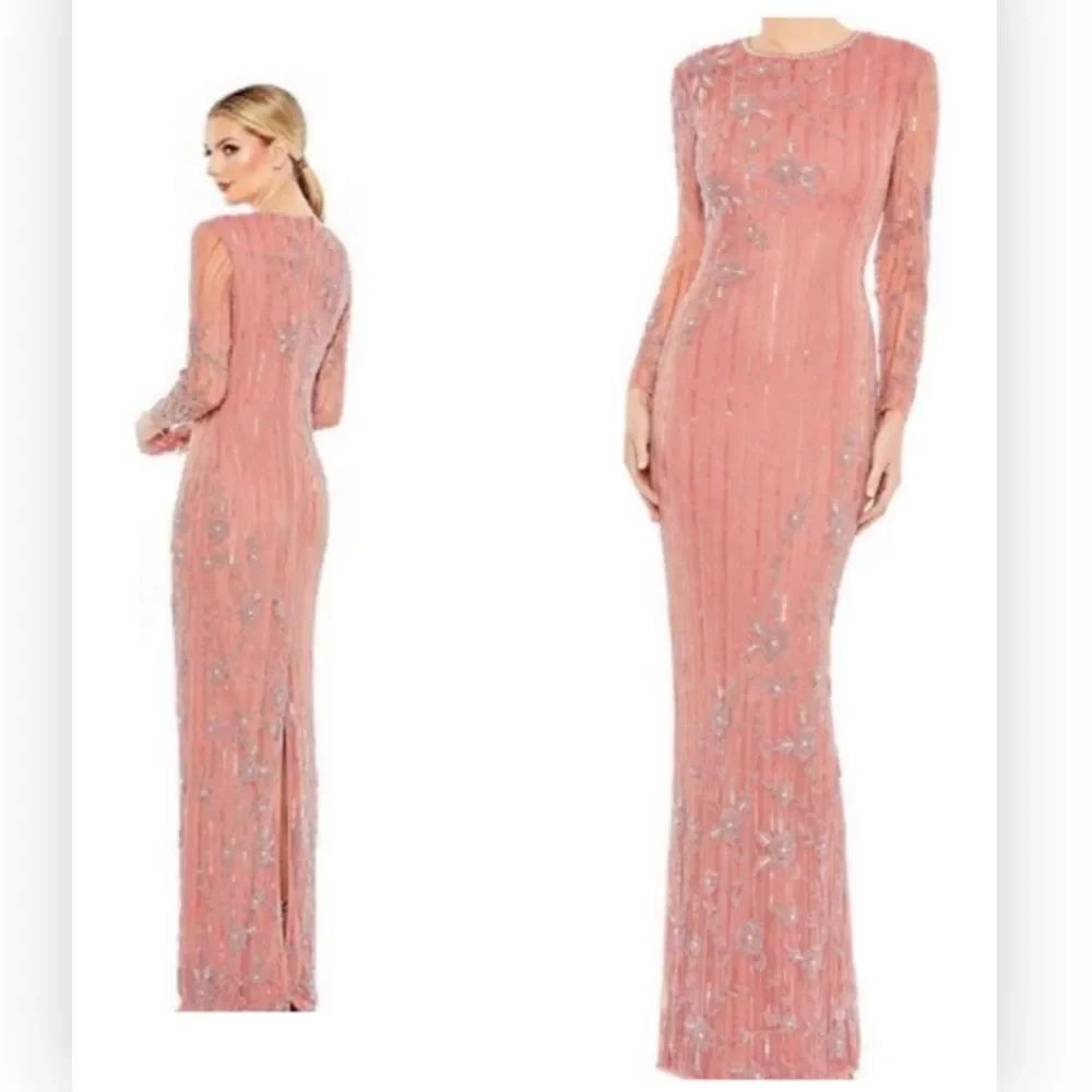 Mac Duggal embellished high neck illusion long sleeve gown 11136 NWT 12